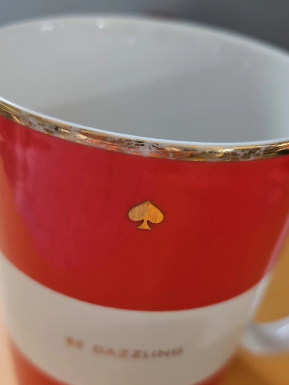Kate Spade Be Dazzling Mug Red White Gold Spade Coffee Cup